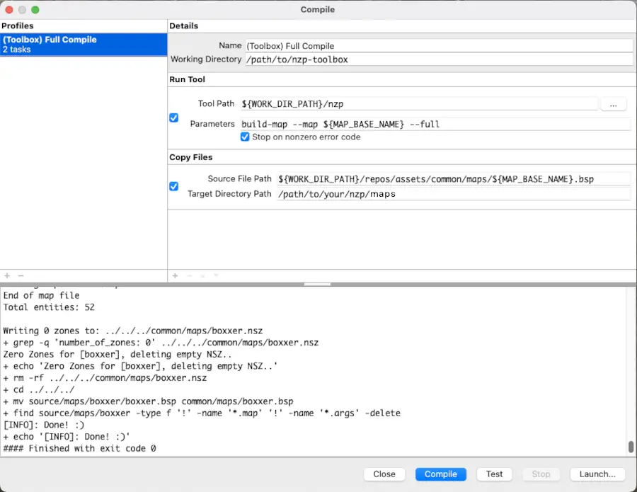 Example of Map compilation with NZ:P Toolbox, Windows users should use nzp.cmd instead of nzp for Tool Path